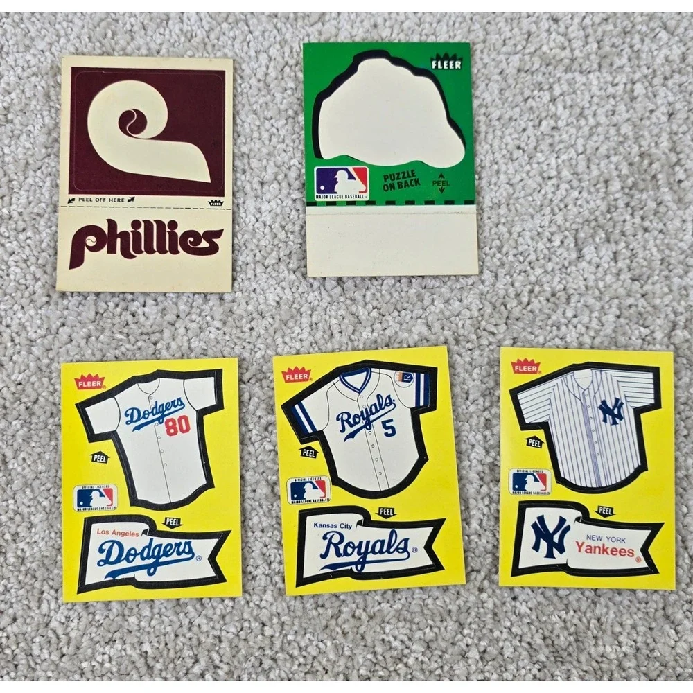 Fleer MLB Baseball Team Logo Jersey Stickers Lot of 5 Multi Vintage 1980s